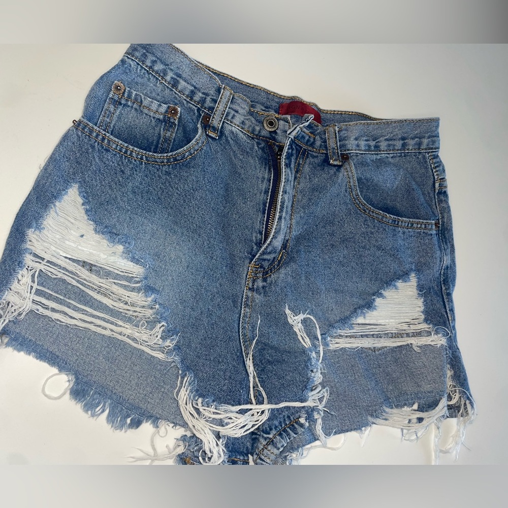 Denim cut up shorts